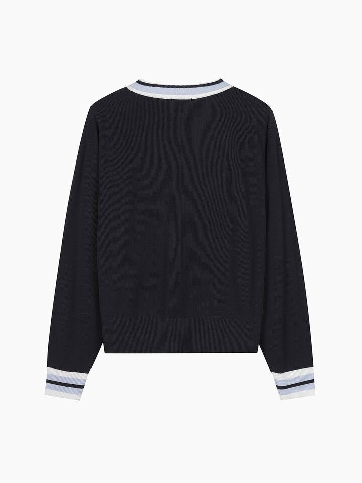 V NECK SWEATER L/S - null - Azul-Escuro | Sisley K image number 3